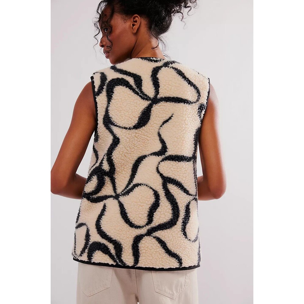 Free People Damson Madder UK 10 US 6 Marta Borg Gilet Bow Vest Teddy Black New - Picture 5 of 16